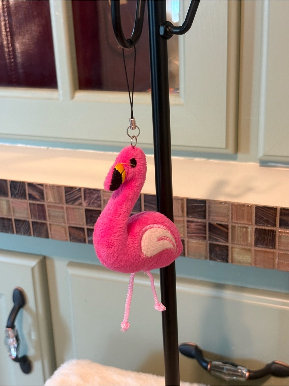 Plush Pink Flamingo Charm Keychain